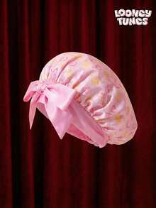 LOONEY TUNES X Joivida Cute Satin Sleep Cap With Cartoon Duck Print – Protect Hair & Preserve Style While You Sleep - Baby Pink - View 4