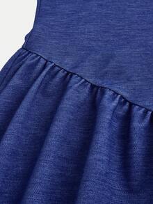 少女时尚休闲牛仔效果优雅吊带修身A字迷你连衣裙，适合派对、外出、返校等场合穿着 - 藍色 - 查看 3