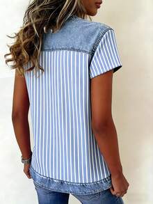 EMERY ROSE Camiseta de manga corta con cuello redondo y rayas para mujer de talla grande - Multicolor - Ver 2