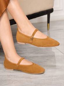 Sleekvia Women's Fashion Round Toe Brown Buckle Strap Flat Shoes, Comfortable For Daily Commute, Party, Shopping, Vacation - Brown - View 4