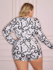 Slumberry CURVE Butterfly Print Jumpsuit Pajamas, Cute & Tight-Fitting INS Style Sleepwear For Girls, Plus Size - Black and White - View 2