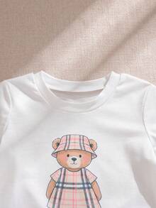 Souflis Souflis 2件套幼儿女童0-3岁休闲可爱小熊图案短袖T恤和裤子套装，春夏款 - 粉色 - 查看 10