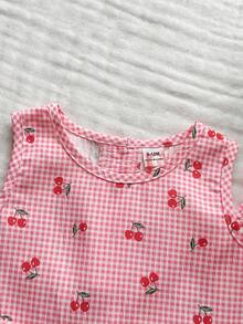 Vintaside Kids 2pcs/Set Baby Girl Casual Cute Bow Sleeveless Top And Pants Set - Red - View 7