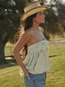 WESTFADE Striped Woven Tie Waist Layered Convertible Mini Skirt & Tube Top - Multicolor - View 8