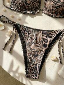 Swim SXY Bộ bikini cỡ lớn in họa tiết da báo, xếp nếp, kiểu yếm, xoắn phía trước. - Nhiều màu - Xem 3