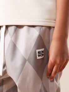 SUMWON Boys Casual Diamond Check Pattern Woven Pants With Elastic Cuffs And Drawstring Waist For Everyday Wear - Brown - View 5