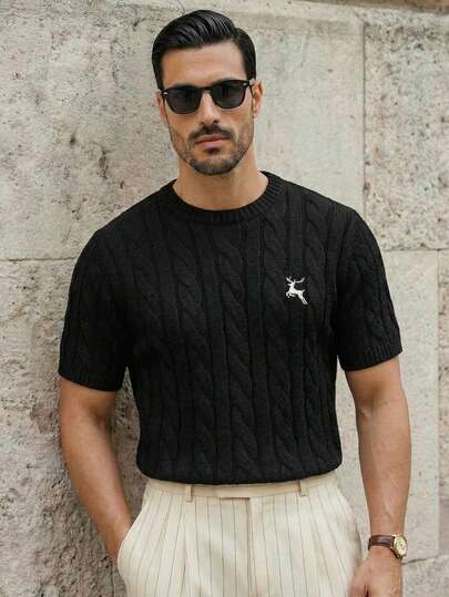 HIMLAND Men's Casual Solid Color Short Sleeve Knit Top, Basic Style