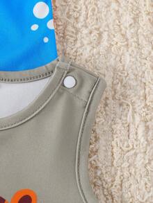 SHEIN Playful Pals 4pcs Baby Boy Summer Sleeveless Tops White Casual Graphic Cute Animal Prints Adorable Style For Vacation Daily Outdoor School Sports Party - Multicolor - View 3