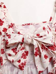 SHEIN Tween Girl Elegant Ditsy Floral Ruffle Hem Hollow Back Dress - Multicolor - View 3