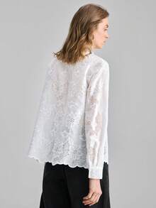 Ontre 2026SS New Women's Embroidered Long Sleeve Shirt, Suitable For Modern Urban Parties, Back To School Season, Urban Minimalist Casual Daily Wear, Bohemian Style, Vacation, Festivals, Spring Lace Button Up Shirt White Button Up Women - White - View 3