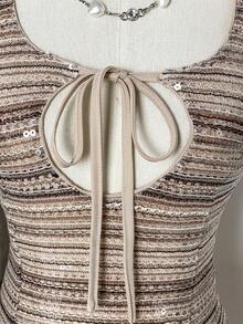 Flirla Women's Sexy Glitter Bodycon Vintage Mini Dress - Brown - View 4