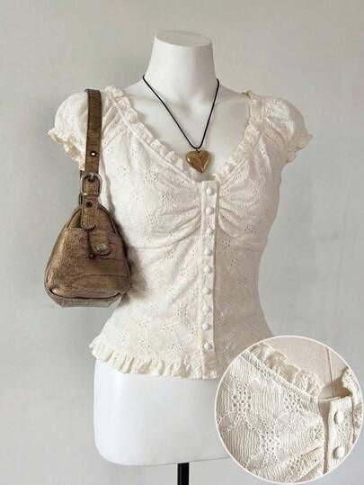 Attitoon 女士蕾丝优雅简约舒适开衫，胸部褶皱设计，露脐吊带背心，适合海滩、派对、婚礼、生日、度假、Y2K风格、时尚、户外等场合。