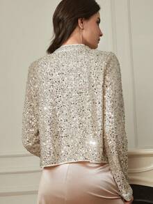 Dazy-Less Women's Shiny Silver & White Casual Jacket, Elegant For Party, Wedding, Valentine's Day, Spring/Summer - Silver - View 2