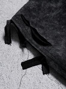 PAVTROS 冰雪雪花水洗工艺，做旧效果，不规则下摆，宽松版型，男士英文店名T恤，春夏皆宜，夏季，度假，复古，外出，派对，节日，送男友礼物，街头风，运动 - 黑色 - 查看 6