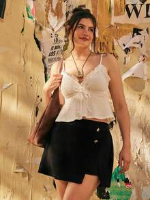 Freevana 加大码女式黑色PU休闲圣诞优雅半身裙，适合秋冬季派对假日穿着。 - 黑色 - 查看 1