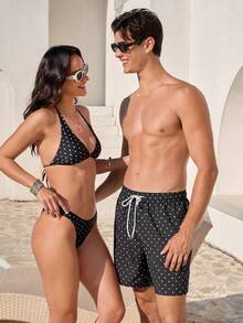 Manfinity VDAYZ 男士夏季度假波点印花抽绳腰带沙滩短裤 - 彩色 - 查看 5