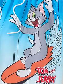 TOM & JERRY X SHEIN Men's Summer Gradient Cartoon Pattern Drawstring Waist Beach Shorts - Blue - View 3