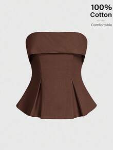 Siren Gaze 亚麻棉抹胸：凸显腰线的波西米亚风职场穿搭 | Old Money Elegance 2025 夏季新品发布 | 日夜转换与职场魅惑风格 - 咖啡棕 - 查看 5