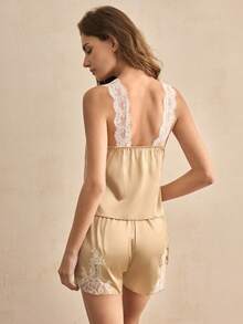 Charlaine 优雅法式缎面柔软舒适女士睡衣套装 - 香檳色 - 查看 2