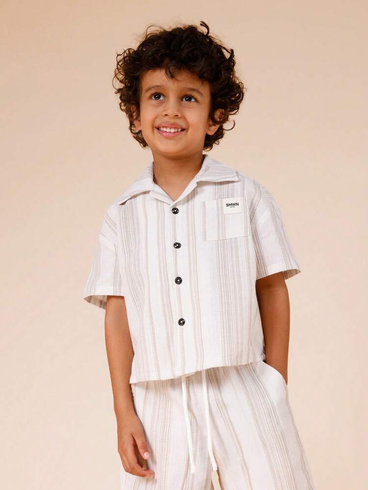 Striped Button Down Shirt And Shorts Set