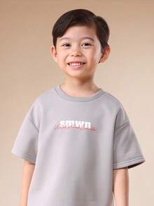 SUMWON Boys Casual Short Sleeve T-Shirt With Front Chest Text Print And Crew Neck Regular Fit Spring Summer Top - Grey - View 5