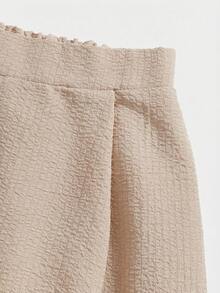 SHEIN Tween Girls' Casual Elegant Commute Street Fashion Jacquard Striped Button-Front Sleeveless Vest Top And Straight Leg Pants Set - Khaki - View 4