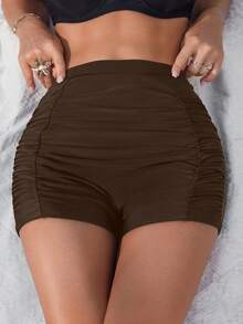 Swim Lushoire Quần bikini nữ màu đen cạp cao, xếp ly, ôm sát bụng, nâng mông, thích hợp cho kỳ nghỉ, bãi biển, mùa xuân/hè. - Cà phê nâu - Xem 4