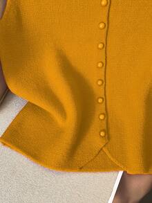 Franclia 休闲宽松无袖高领针织上衣，红色，女士，春秋季 - 薑色 - 查看 4