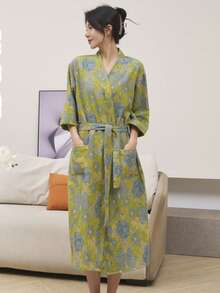 1 chiếc, Áo choàng tắm dài kiểu cổ điển, Áo choàng tắm bằng vải cotton gạc nguyên chất, Áo choàng tắm mùa hè, Thấm hút tốt, nhanh khô, Áo choàng tắm nữ, Khăn tắm có thể mặc được, Đồ ngủ mùa xuân và mùa hè, Vải gạc đôi, Đồ dùng phòng tắm, Đồ gia dụng - nhiều màu - Xem 41