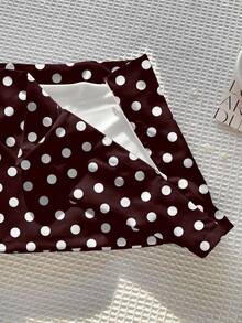 Comfortcana Women's Fashionable Sexy Polka Dot Print Mini Skirt, Summer - Chocolate Brown - View 4