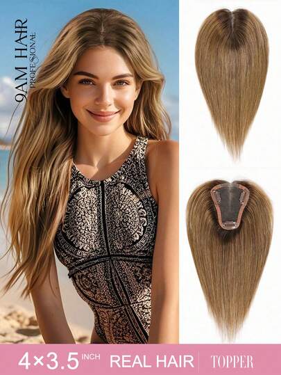Virgin Human Hair Clip In Topper Dark Brown Color Human Hair Toppers For Women Hair Pieces For Women With Thinning Hair Hair Loss