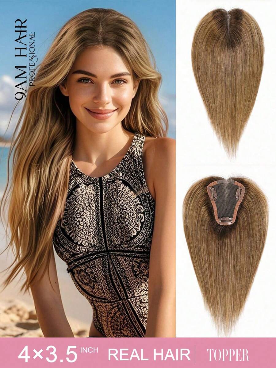Pieza superior de cabello humano virgen con clips color marrón oscuro, piezas de cabello para mujeres con cabello ralo o pérdida de cabello - S4/27 - Ver 1