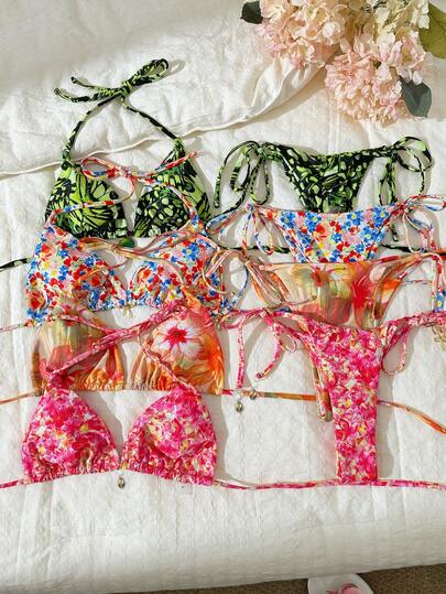 Swim Mod Women's Random Print Halter Bikini Set, Spring/Summer