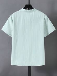 SHEIN 青少年男童纯色领单排扣休闲百搭日常短袖衬衫 - 綠色 - 查看 2