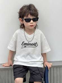 DAZY Young Boy V-Neck Letter Print Casual Short Sleeve T-Shirt - White - View 2