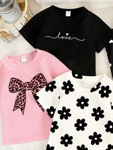 SHEIN 2pcs/Set Baju dan Legging Kasual Chic Motif Leopard dengan Pita untuk Anak Perempuan, Nyaman untuk Dipakai Sehari-hari di Musim Semi, Musim Panas, dan Musim Gugur - MultiWarna - View 3