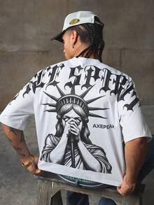 AXEPEAK 男士休闲时尚街头风圆领短袖T恤 - 白色 - 查看 5