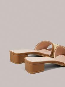 Styleloop Dép lê nữ mũi vuông gót chunky, chất liệu dệt thoáng khí, kiểu dáng thường ngày, đa năng cho đi làm và sinh hoạt hàng ngày, thích hợp cho du lịch, lễ hội Boho Coachella. - Lạc đà - Xem 5