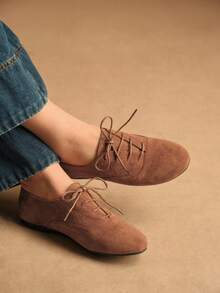 Rosivie Giày bệt buộc dây dành cho nữ, kiểu dáng thường ngày, đa năng. - màu nâu - Xem 8