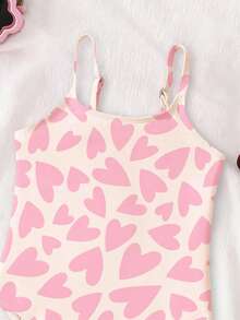 SHEIN Young Girls' Casual Minimalist Heart Pattern One-Piece Swimsuit, Suitable For Summer - Multicolor - View 7