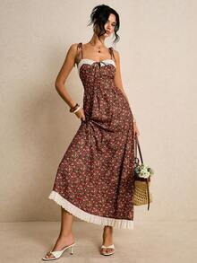 Poéselle Women's Summer Vacation Ditsy Floral Spaghetti Strap Dress - Red - View 8