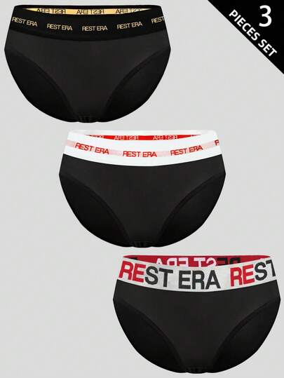 3pcs/Set Women's Fashionable Letter Print Panties