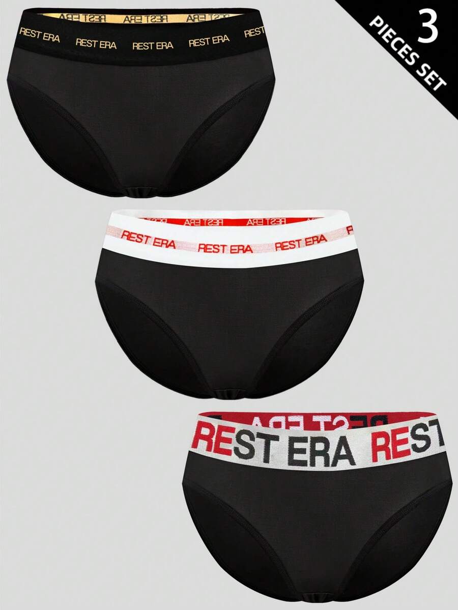 3pcs/Set Women's Fashionable Letter Print Panties - Multicolor - View 1