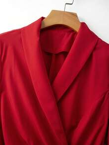 Elenzga Valentine's Day Fashionable Casual French Romantic Retro Elegant Elegant Commuter Tie Waist Bow Cuff Red Thin Blazer - Red - View 6