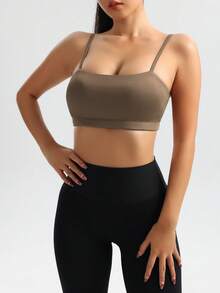 Easithlete 女式純色肩帶運動內衣 - 咖啡棕 - 查看 6