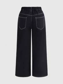 ROMWE Anime Quần jeans cỡ lớn in chữ và hình người, túi xéo, thời trang thường ngày. - màu đen - Xem 9