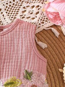 SHEIN 0-9M Newborn Baby Girls' Cute Floral Embroidered Sleeveless Cotton Dress, Suitable For Spring/Summer Vacation, Party, Photoshoot, School - Pink - View 8