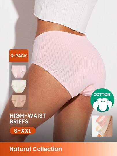 LUVLETTE 3-Pack Cotton High-Waist Briefs Women Underwear Panties Set