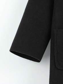 SHEIN 小男孩口袋貼片前開襟大衣 - 黑色 - 查看 4