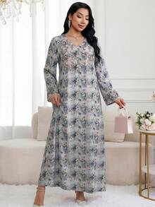 Yasmyna Đầm Ả Rập dáng rộng, dài tay, cổ chữ V in hoa dành cho nữ - Nhiều màu - Xem 4